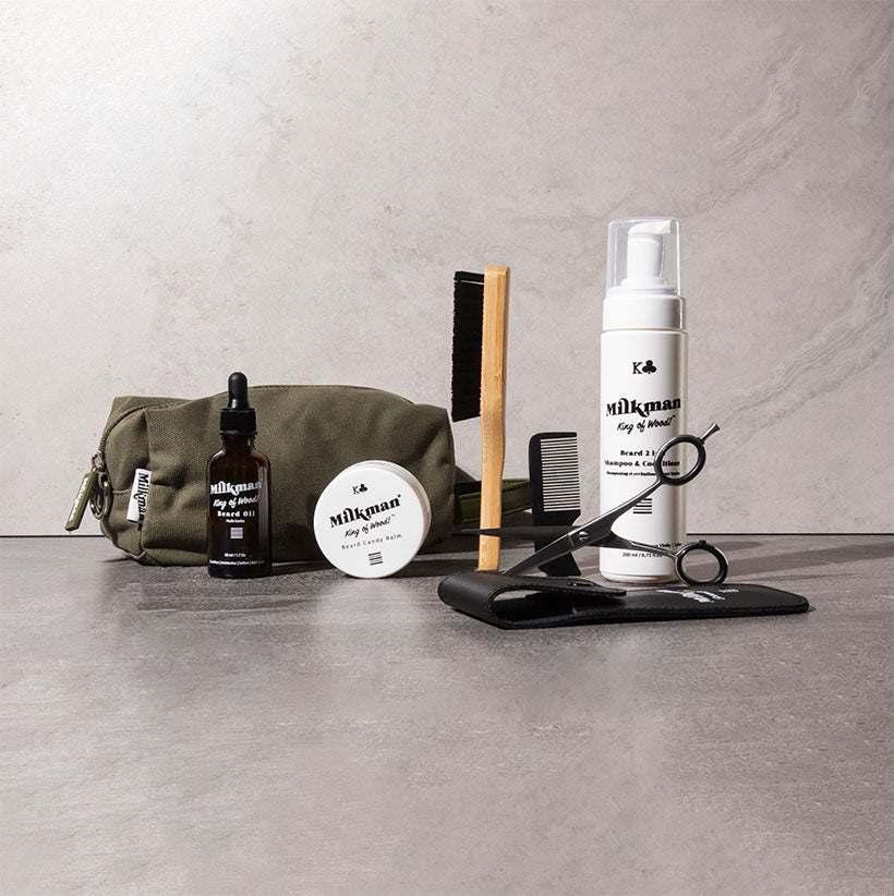 mens gift, advanced beard care kit with army green toiletry dopp bag