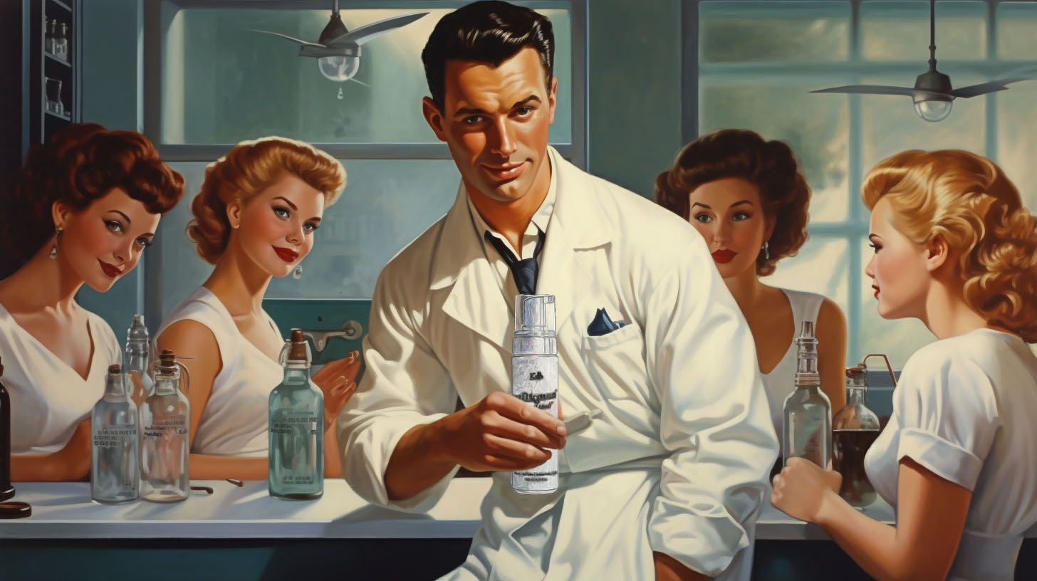 milkman scientist holding men's grooming product