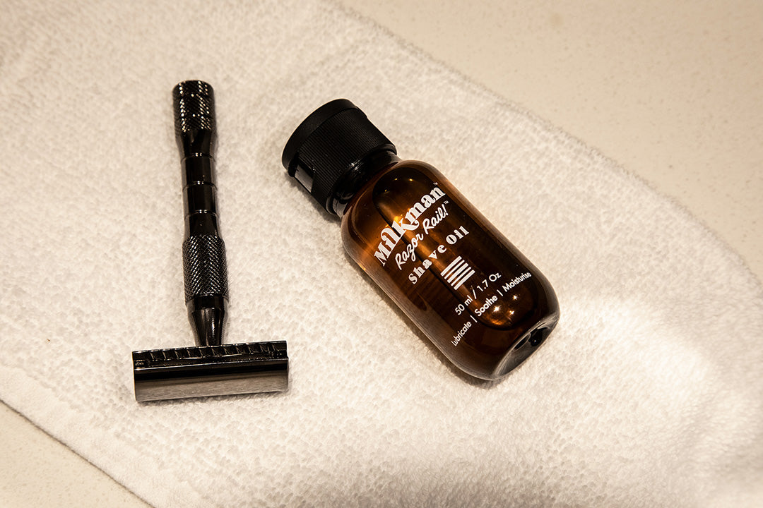 milkman shave oil with double edge safety razor