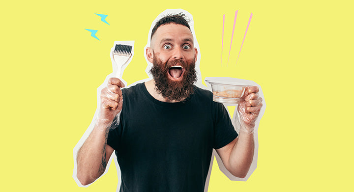 man holding beard dye kit