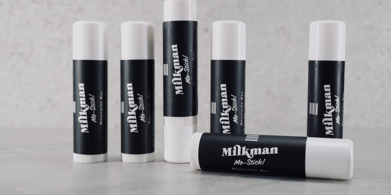 Milkman moustache wax stick banner