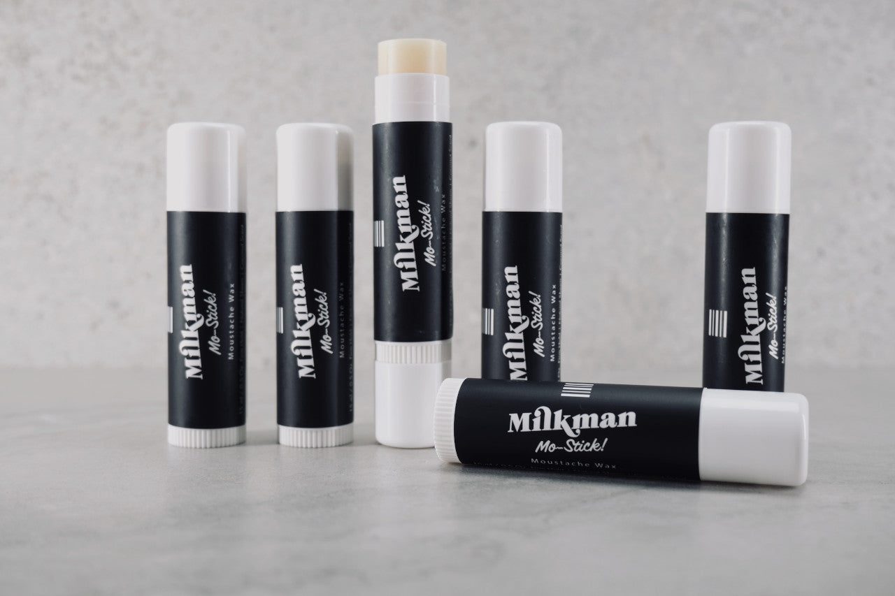 Milkman moustache wax stick banner