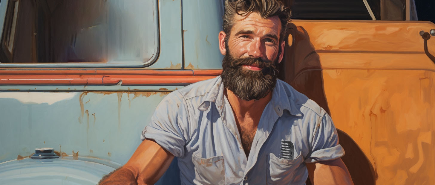 bearded man with milkman beard comb