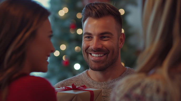 man receives milkman grooming co gift