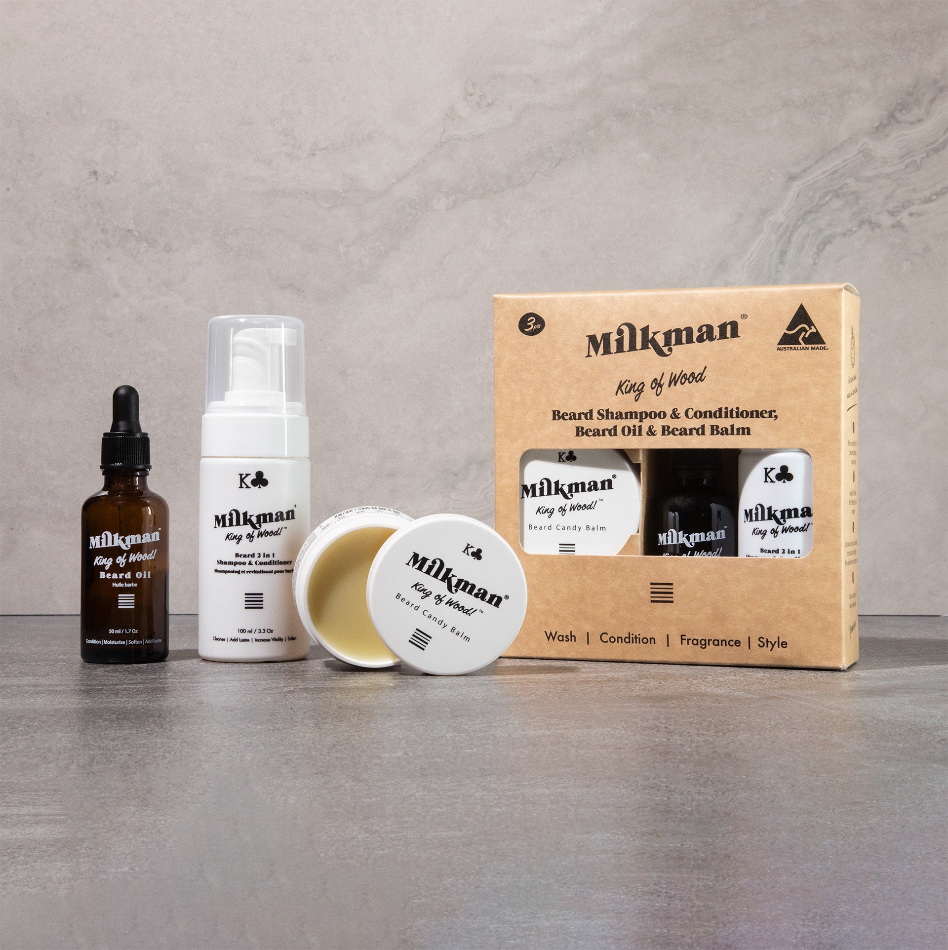 Beard Oil, Wash, Balm Gift Pack (3 items)