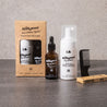 beard oil, beard wash and beard comb pack
