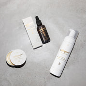 beard oil, beard wash and balm combo in gold reserve scent