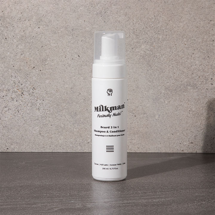 2 in 1 beard shampoo and conditioner, King of Wood scent by Milkman, made in australia